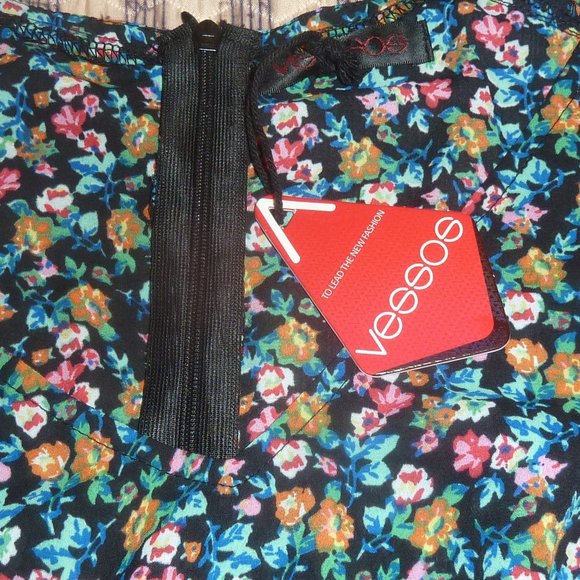 Beautiful Black Dress with Colorful Flowers, S M - Picture 10 of 11